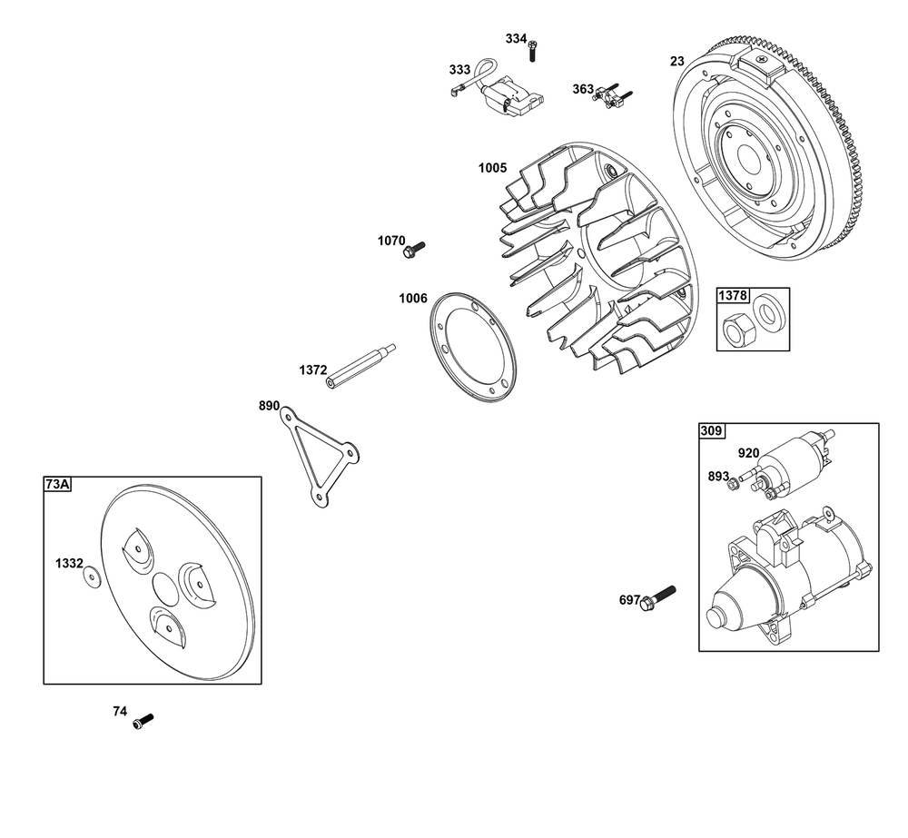Flywheel/Ignition/Starter Group Diagram and Parts List for 61A277-0102-J1  Briggs and Stratton Engine